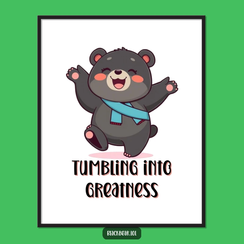 Funny Bear Cub Cartwheel Poster: Energetic Art for a Happy Home