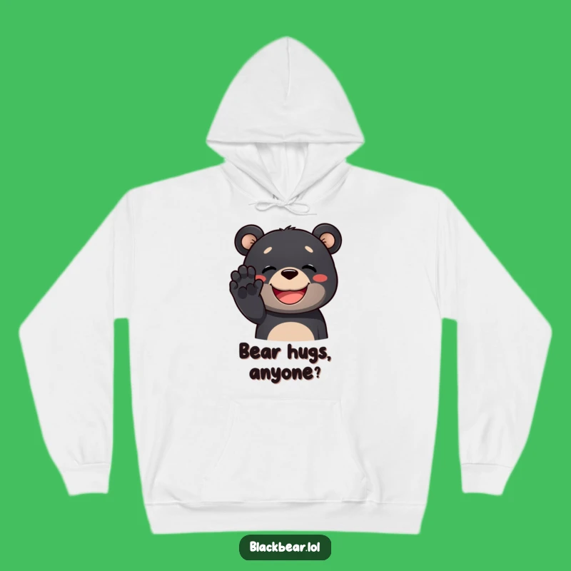 Cozy Funny Black Bear Hoodie: Grinning Bear Waves a Paw, Perfect Warm Gift
