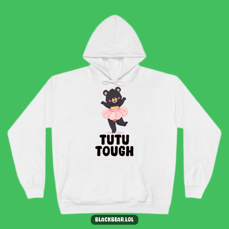 Funny Bear Tutu Hoodie: Cozy Black Bear Twirling, Ideal Funny Gift for Cold Days