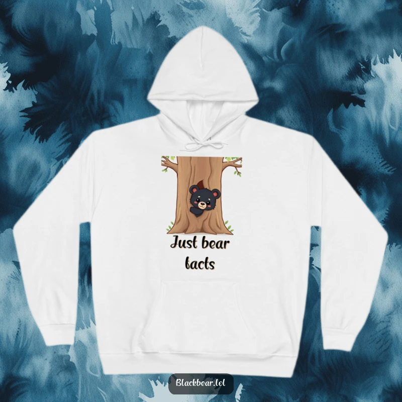 Funny Black Bear cub Hoodie: A cute, curious black bear cub peeking from behind a tree, designed for warmth and a touch of playful wilderness adventure.