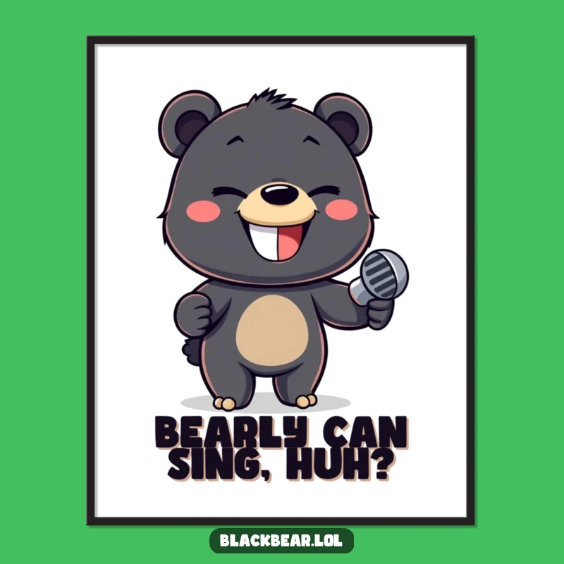 Free Printable Wall Art: Funny Bear Cub Singer - Downloadable Decor for Music Lovers