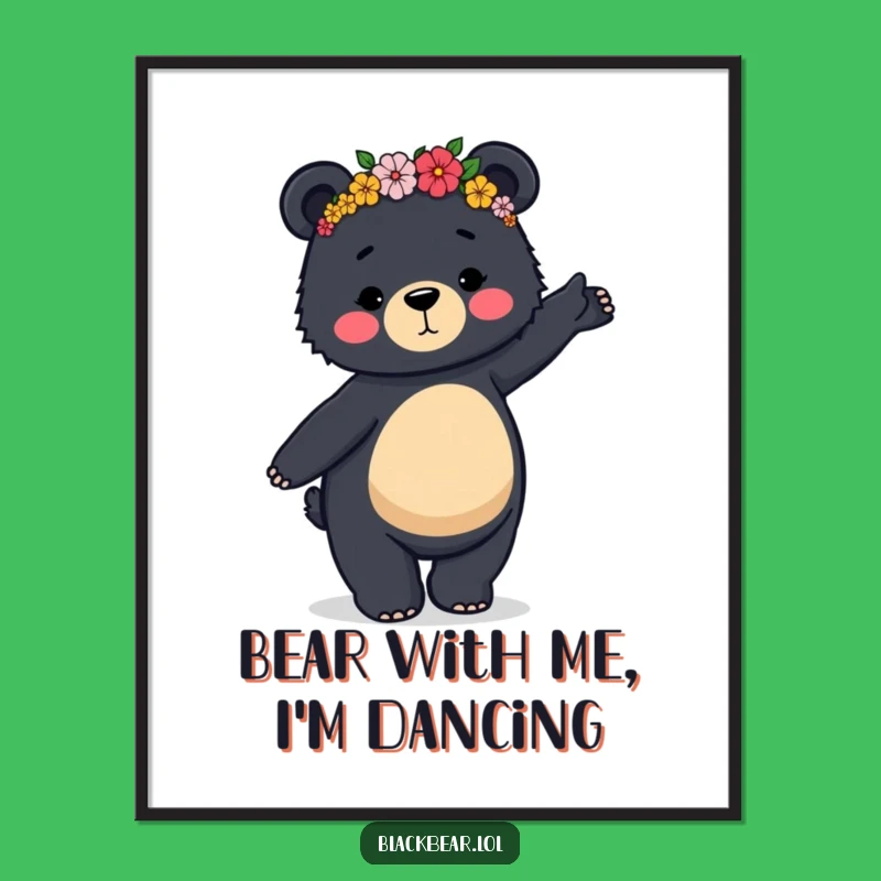 Free Printable Wall Art: Dancing Bear Flower Crown, Humorous Downloadable Decor for a Fun Home