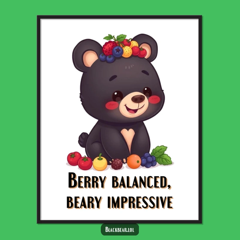 Funny Free Printable Wall Art: Berry Balancing Bear Cub Decor, Downloadable Art