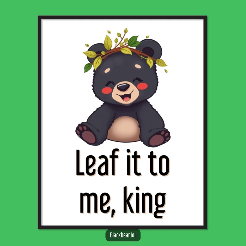 Free Printable Wall Art: Funny Bear Cub Leaf Crown Decor Download