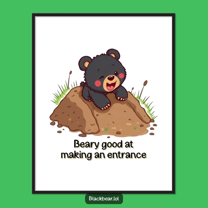 Funny Free Printable Wall Art: Bear Cub Mudslide Joy - Downloadable Art Gift