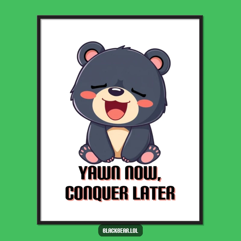 Funny Free Printable Wall Art: Sleepy Bear Cub Yawn, Hilarious Downloadable Decor