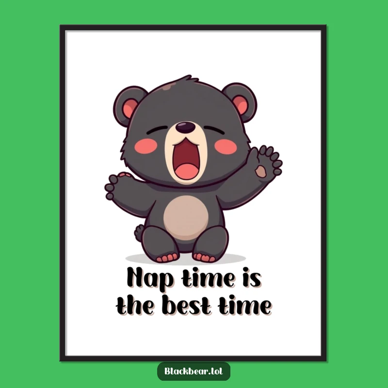 Free Printable Wall Art: Sleepy Bear Cub Yawn Downloadable Art for Relaxation