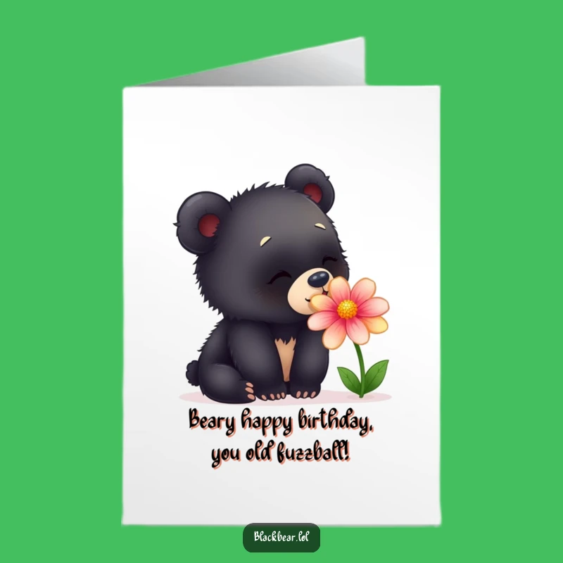 Free Printable Funny Bear Birthday Card: Curious Cub Delightful Flower Downloadable