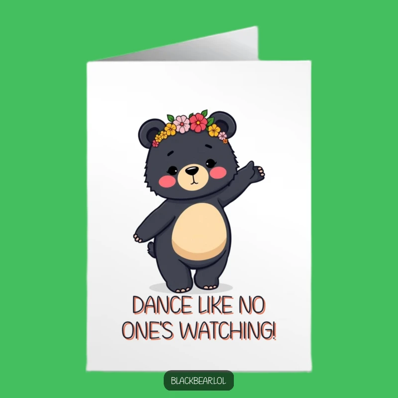 Free Printable Birthday Card: Dancing Bear Flower Crown, Funny DIY Gift Download