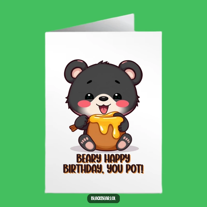 Free Printable Birthday Card: Funny Bear Cub Honey Pot Downloadable Gift