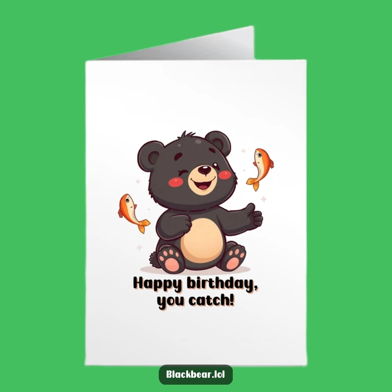 Free Printable Birthday Card: Juggling Fish Bear, Funny DIY Gift Download for a Wild Celebration