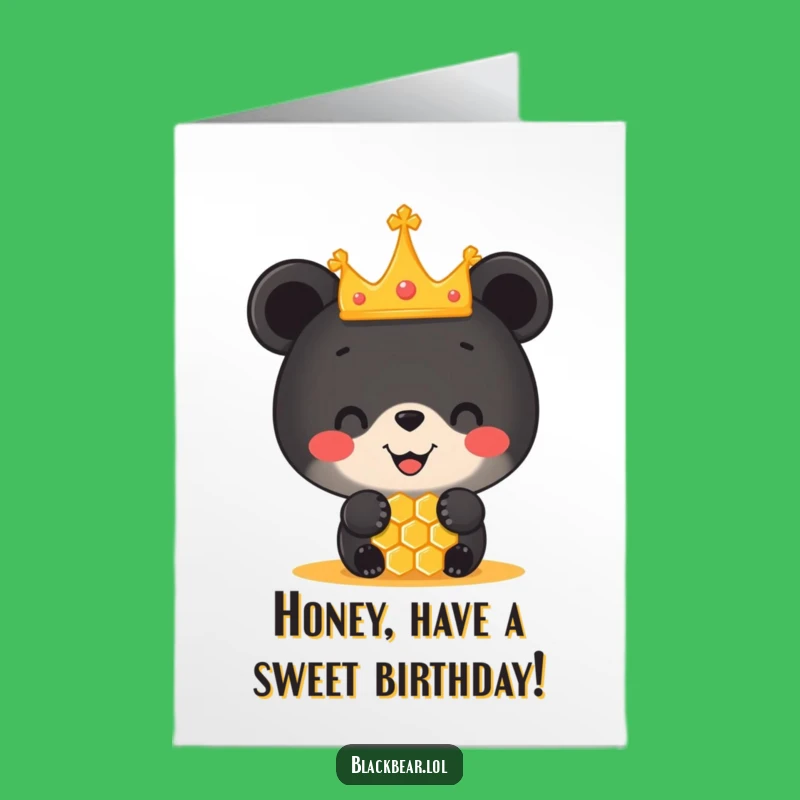 Free Printable Birthday Card: Funny Bear Cub Crown Honeycomb Downloadable Gift
