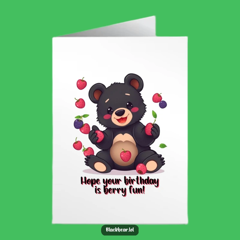 Funny Free Printable Birthday Card: Clumsy Bear Juggling Berries