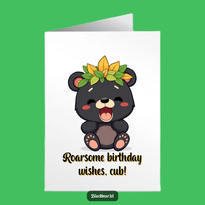 Free Printable Birthday Card: Roaring Bear Cub Nature Crown Download