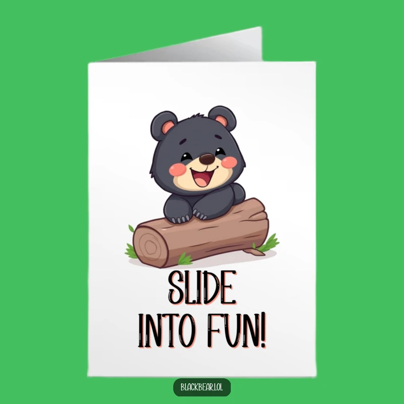 Free Printable Birthday Card: Playful Bear Cub Sliding, Grinning Downloadable Greeting