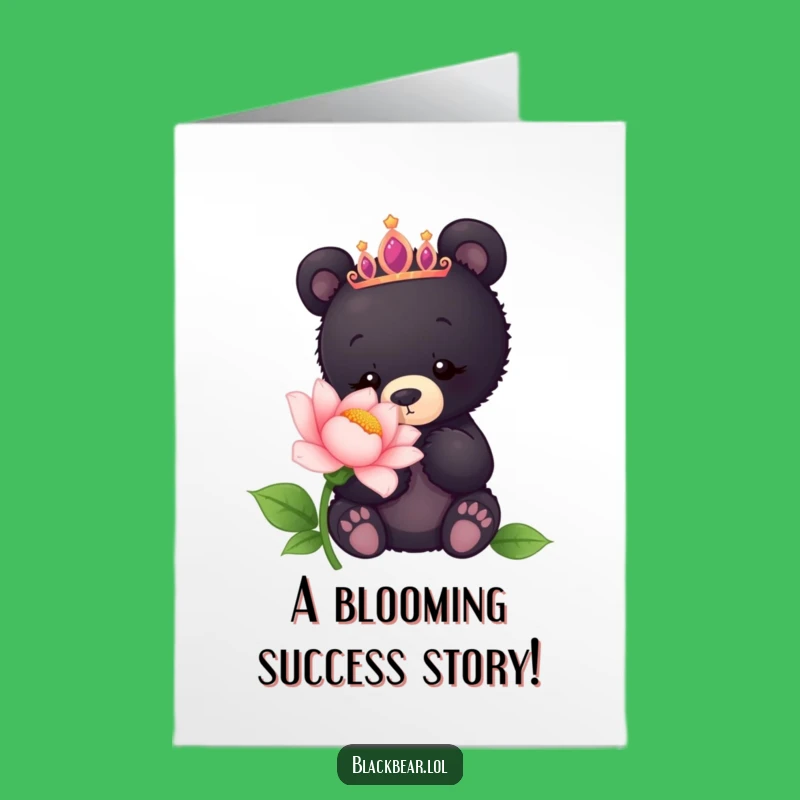 Free Printable Congrats Card: Humorous Bear Cub Tiara Flower Download