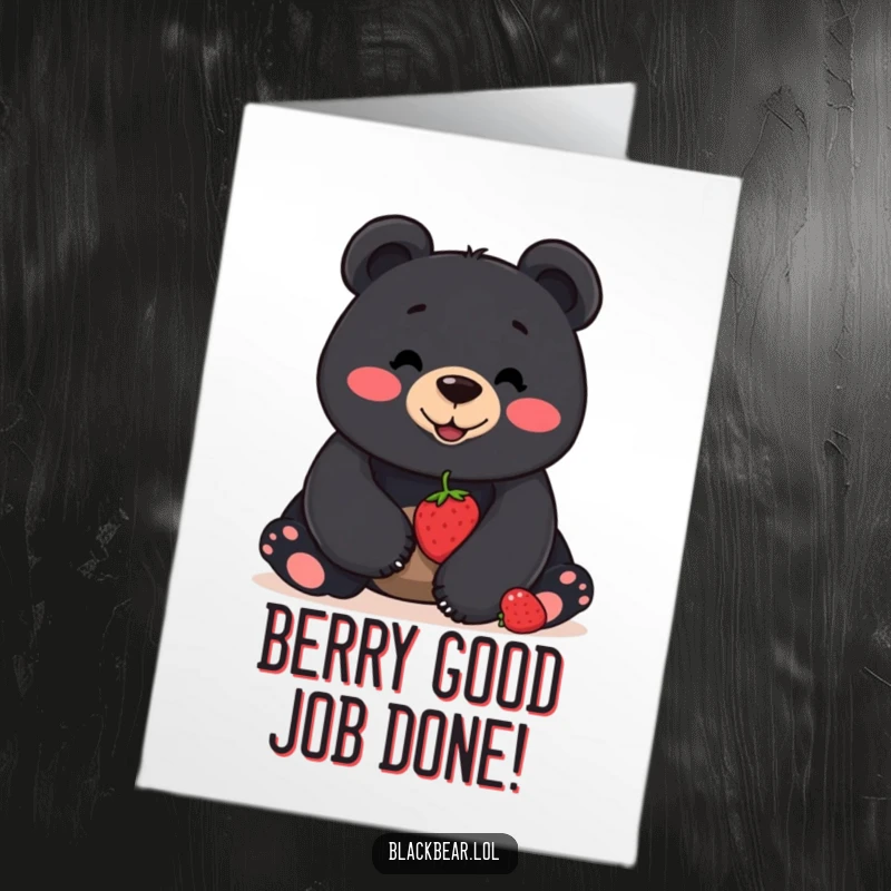 Funny Free Printable Congrats Card: A black bear focuses intently, balancing a berry on its nose, for congratulations.