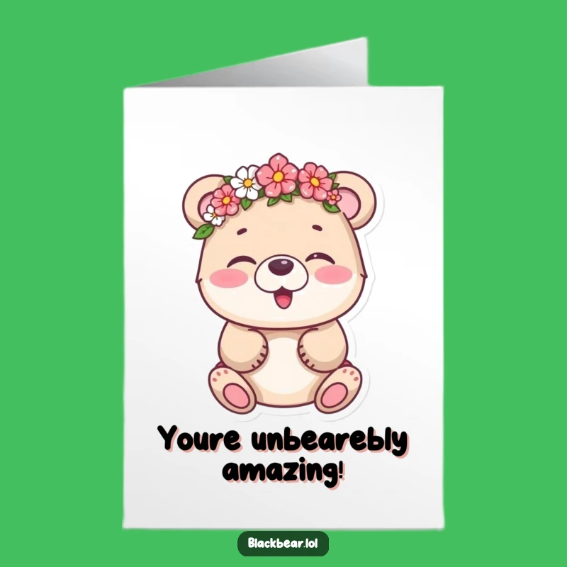 Free Printable Congrats Card: Giggling Bear Cub Flower Crown Funny Downloadable Gift