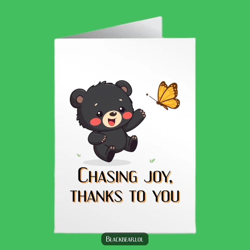 Free Printable Thank You Card: Bear Cub Butterfly Chase, Funny Downloadable Gift