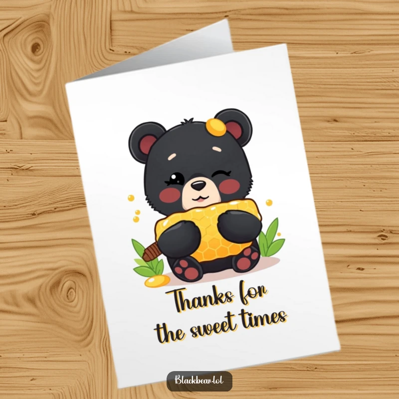 Funny Free Printable Thank You Card: cute bear cub winks, offering a giant honeycomb as a thank you.