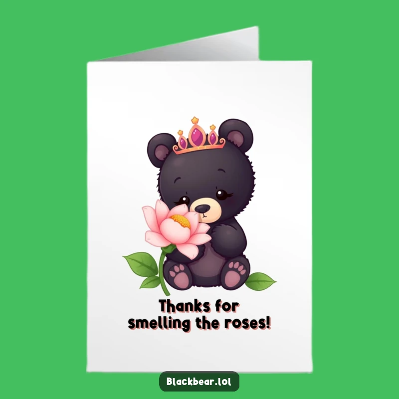 Free Printable Thank You Card: Funny Bear Cub Tiara Flower Gift