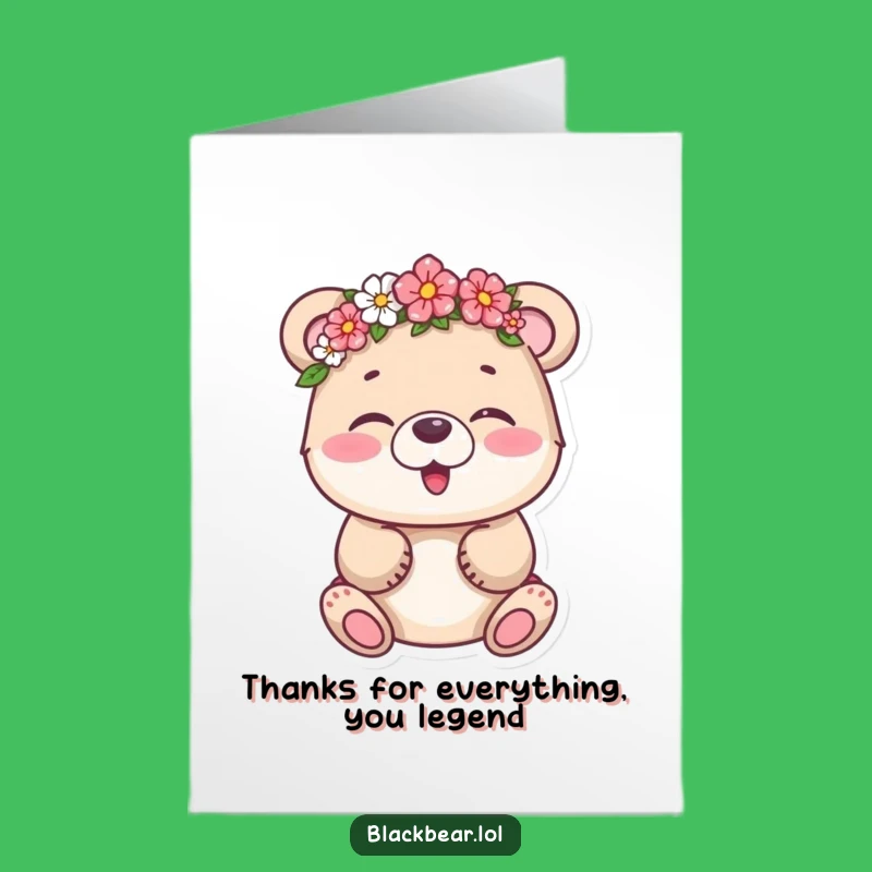 Free Printable Thank You Card: Giggling Bear Cub Flower Crown Funny Downloadable Gift