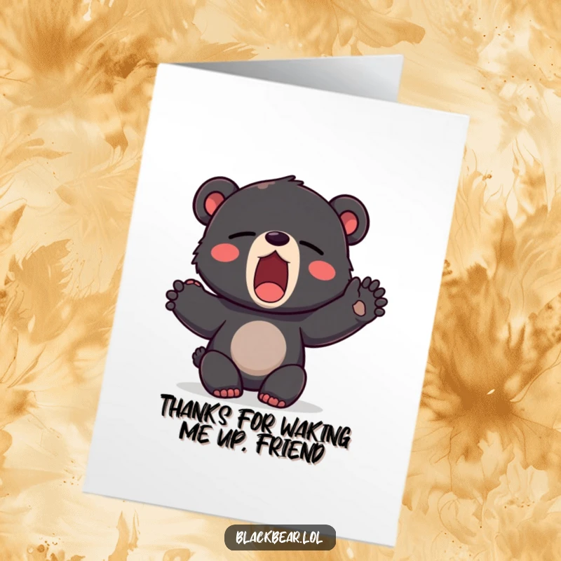 Funny Free Printable Thank You Card: A sleepy black bear cub captures a relatable yawn while stretching out its paw.