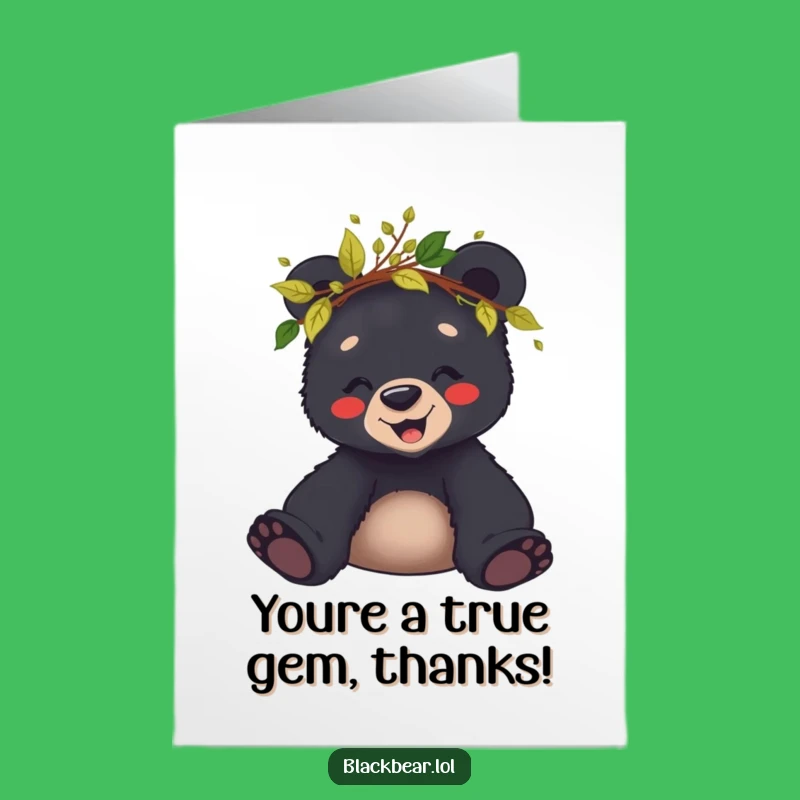 Free Printable Thank You Card: Giggling Bear Cub Leaf Crown Gift