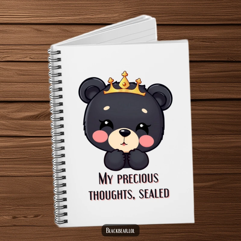 Funny black bear cub notebook, a cub in a sparkly crown blowing a kiss downwards, for jotting down sweet and funny ideas.
