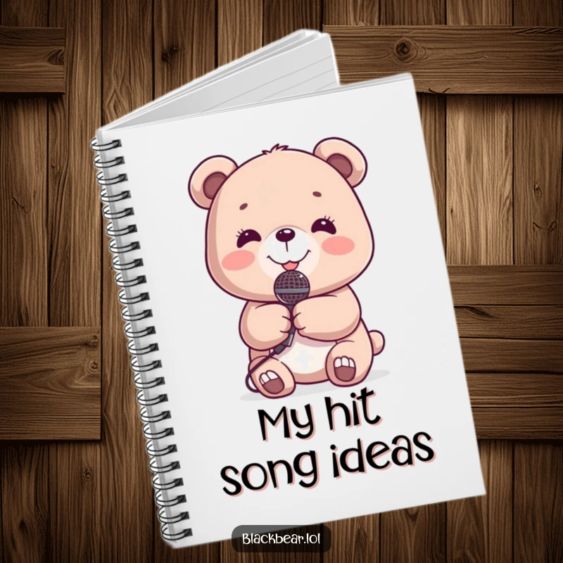 Funny Notebook: Cute bear holding a microphone, smiling, with blank lined pages inside.