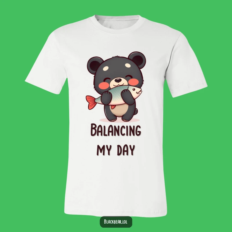 Funny Fishing T-Shirt: Bear Cub Balancing Fish, Your Go-To Humorous Present!