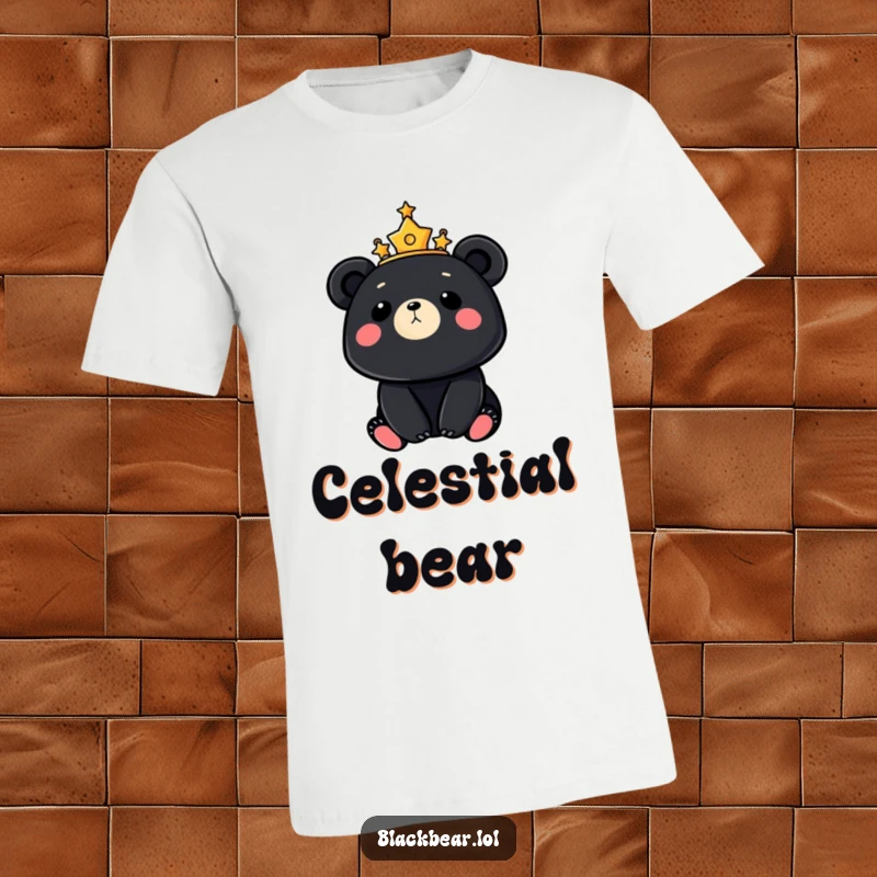 Dreamy black bear with a starry crown gazes at the moon, inspiring wonder and a connection to the vast, magical night sky.