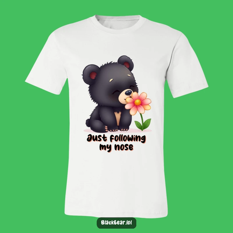 Funny Curious Bear T-Shirt - Delightful Flower Sniffing Graphic Tee Gift