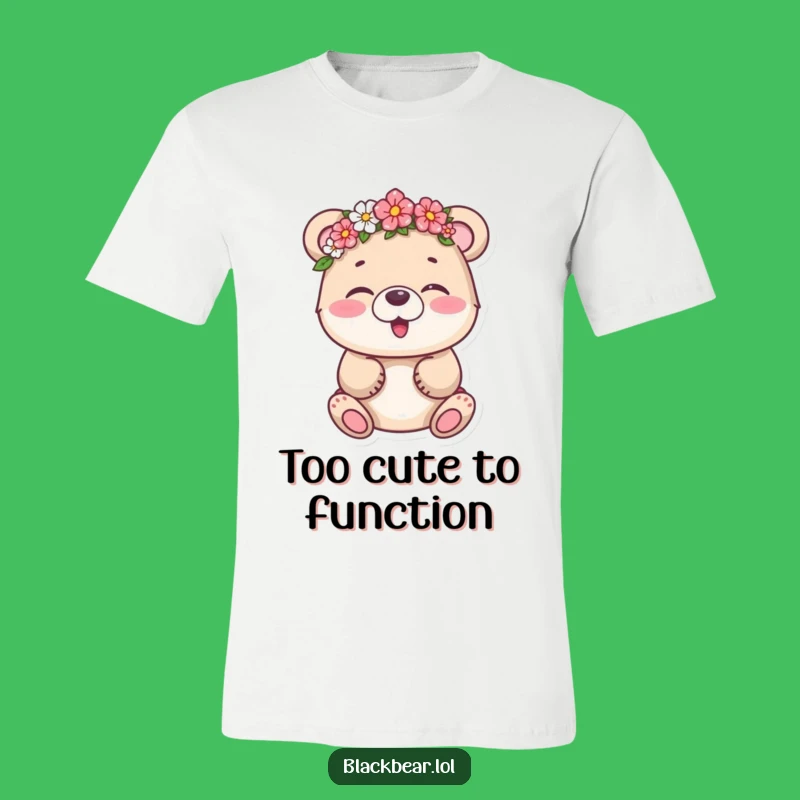 Funny Giggling Bear Cub Flower Crown T-Shirt - Cute Character Tee