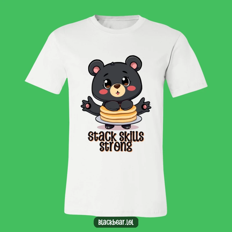 Funny Pancake Bear T-Shirt: Big Eyed Character Balancing Breakfast, The Ultimate Funny Gift!