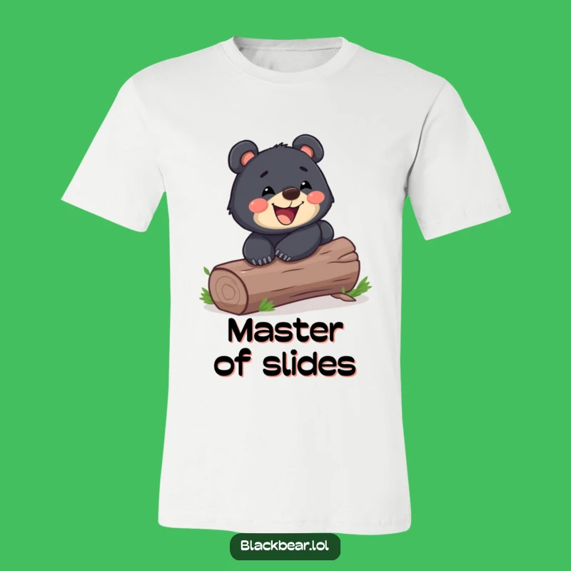 Funny Playful Bear Cub Log Slide T-Shirt - Grinning Forest Adventure Tee