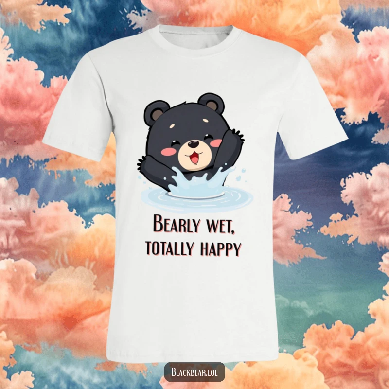 Funny T-Shirt: A black bear gleefully splashes in a small puddle, sending water flying with delight.