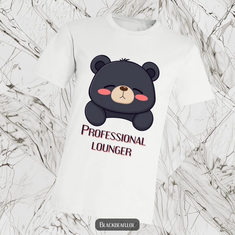 Funny black bear t-shirt showing a bear in a relaxed pose, sighing contentedly with eyes closed, embodying peace.