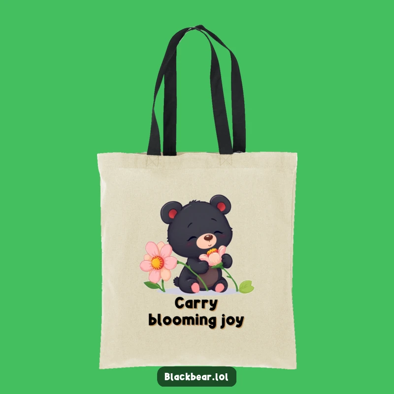 Funny Curious Bear Cub Flower Tote Bag: Carry Your Botanical Joy