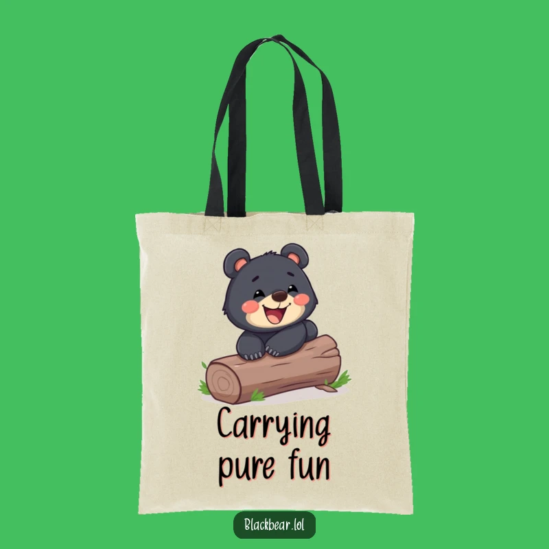 Funny Playful Bear Cub Log Slide Tote Bag - Grinning Forest Accessory